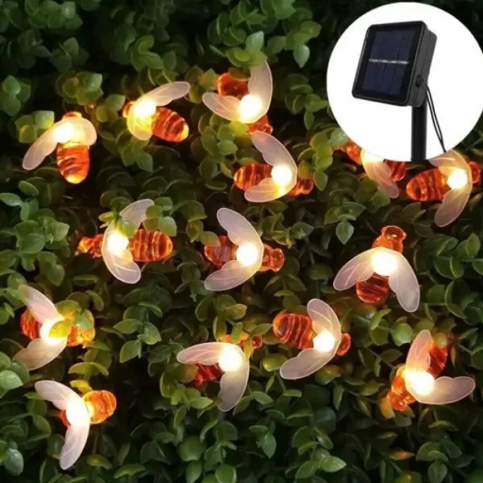 Гірлянда вулична Бджілки 5м 20LED Тепле світло від сонячної панелі