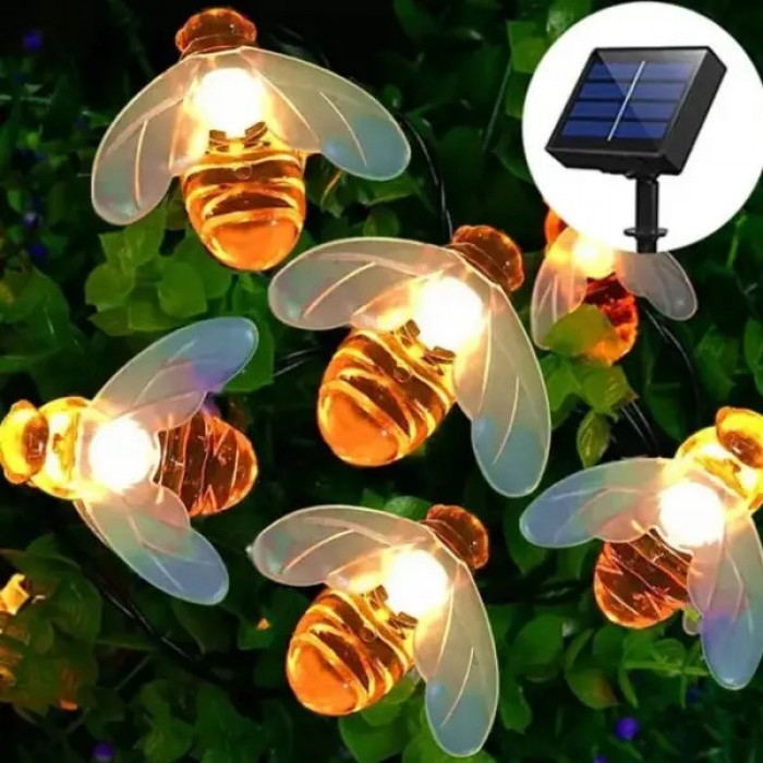 Гірлянда вулична Бджілки 5м 20LED Тепле світло від сонячної панелі