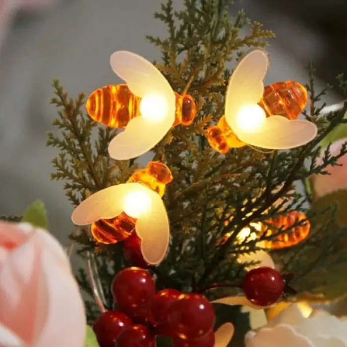 Гірлянда вулична Бджілки 5м 20LED Тепле світло від сонячної панелі