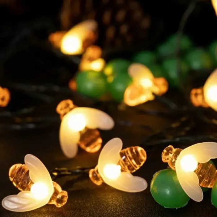 Гірлянда вулична Бджілки 5м 20LED Тепле світло від сонячної панелі