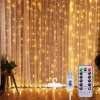 Гірлянда штора з гачками та пультом 300LED 3*3м USB 4543 AND 79-30 Прозорий провід, тепле світло