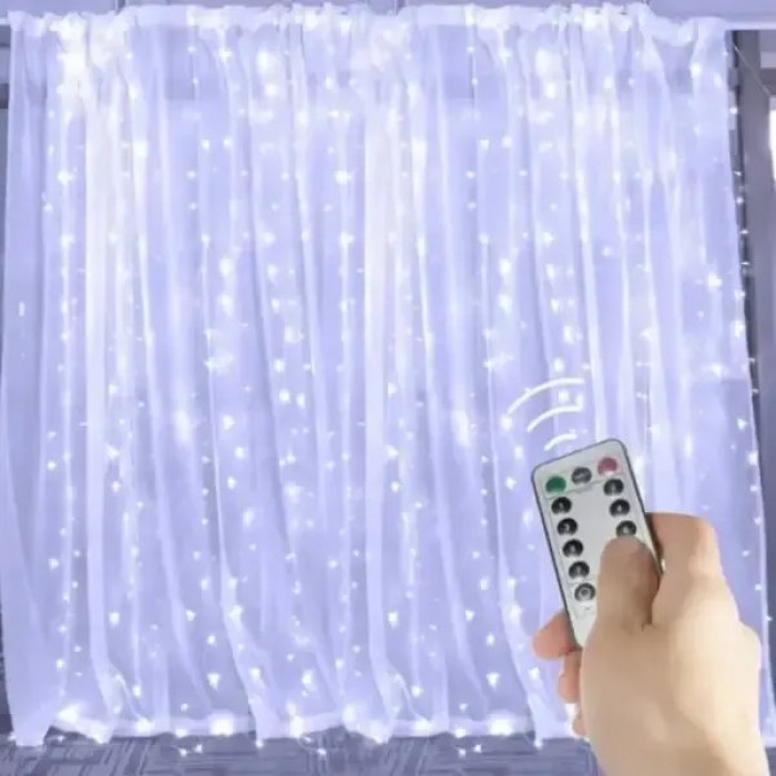 Гірлянда штора з пультом 3*6м 600LED USB MA743white Біле світло