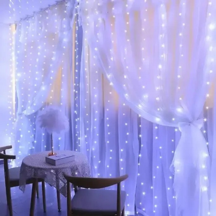 Гірлянда штора з пультом 3*6м 600LED USB MA743white Біле світло
