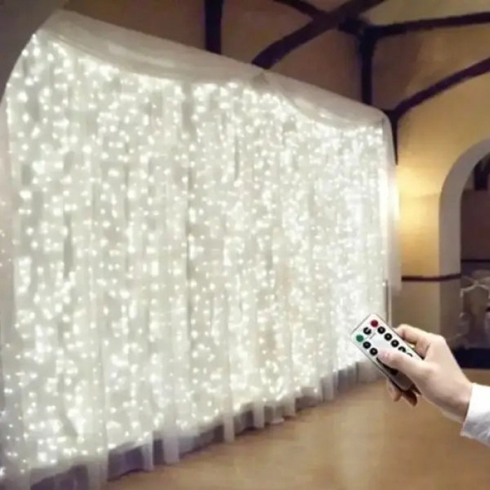 Гірлянда штора з пультом 3*6м 600LED USB MA743white Біле світло