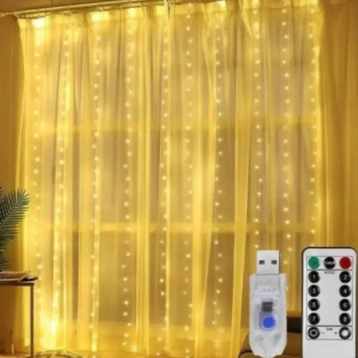 Гірлянда штора з пультом 3*6м 600LED USB MA743warmwhite Тепле світло