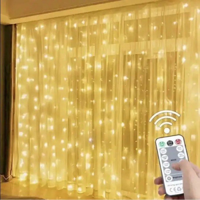Гирлянда штора 3x3м 300LED USB с пультом Теплый свет