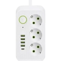 Мережевий фільтр подовжувач 3*220V +4 USB + Type-C 2м Power-Socket F09U Білий
