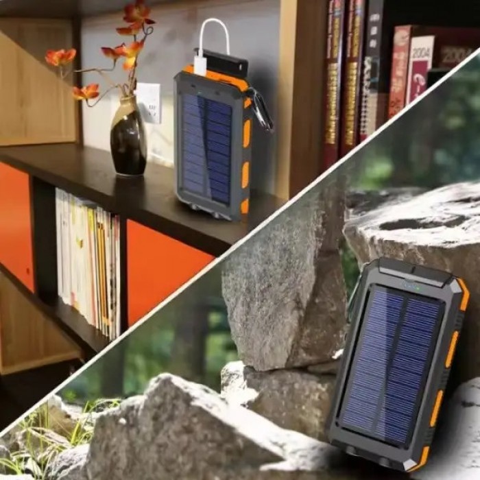 Power bank 50000mAh з компасом та сонячною батареєю Чорний з помаранчевим