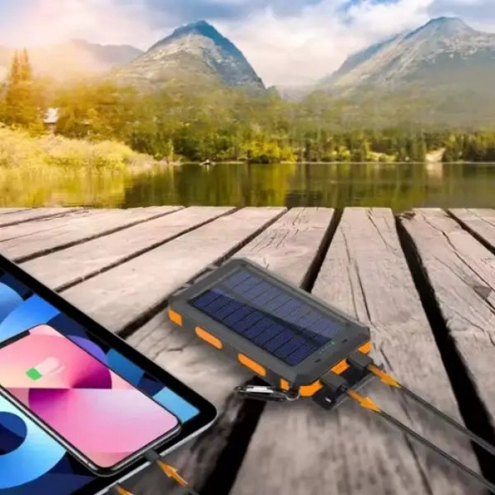 Power bank 50000mAh з компасом та сонячною батареєю Чорний з помаранчевим