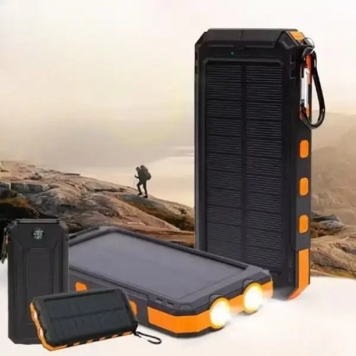 Power bank 50000mAh з компасом та сонячною батареєю Чорний з помаранчевим