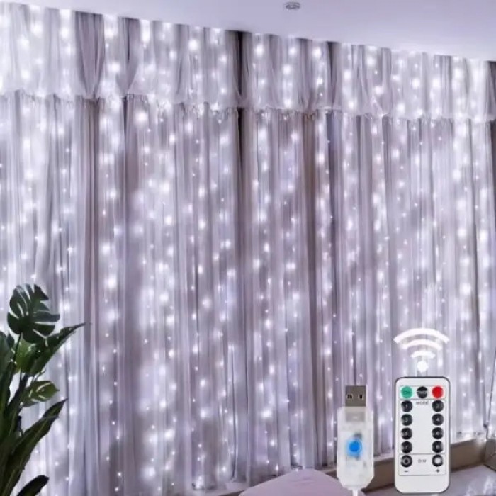 Гірлянда штора з пультом 3*6м 600LED USB MA743white Біле світло