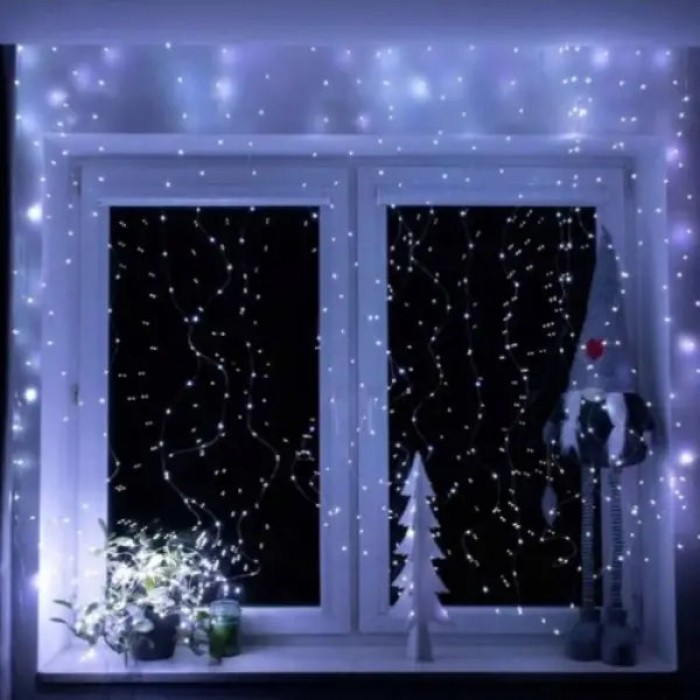 Гірлянда штора з пультом 3*6м 600LED USB MA743white Біле світло