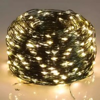Гирлянда "Роса" зеленая проволока USB с пультом д/у 100м 1000LED Теплый свет