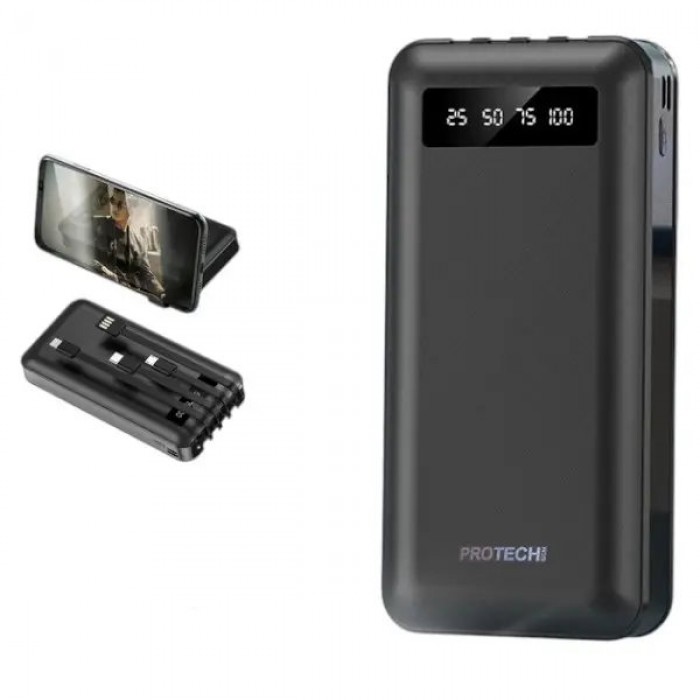 Power bank з функцією швидкого заряджання + кабель Type c/iphone/Micro/ 10000 МАч PROTECH Чорний