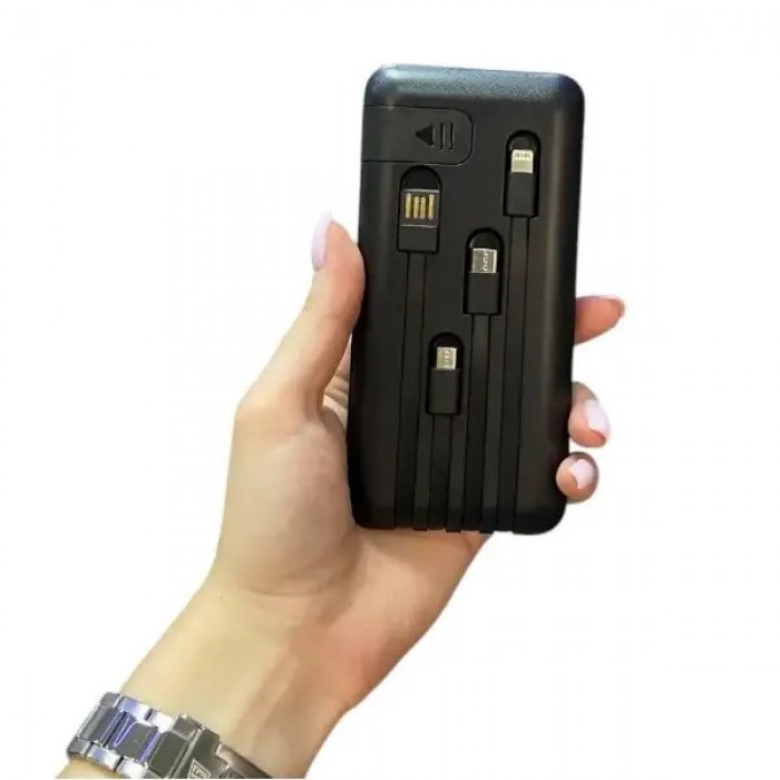 Power bank з функцією швидкого заряджання + кабель Type c/iphone/Micro/ 10000 МАч PROTECH Чорний
