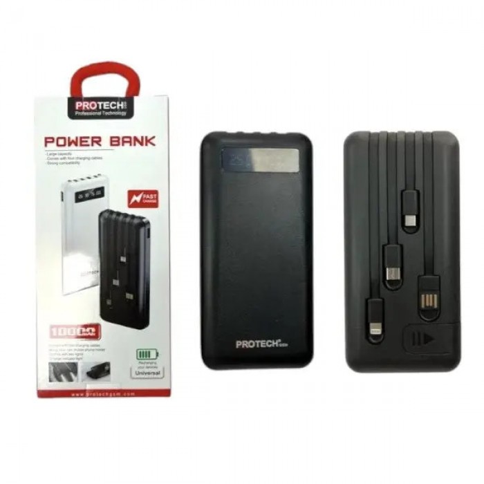 Power bank з функцією швидкого заряджання + кабель Type c/iphone/Micro/ 10000 МАч PROTECH Чорний