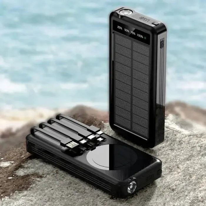 Power Bank с солнечной панелю и 4 встроенными шнурами Solar 50000 mAh Черный