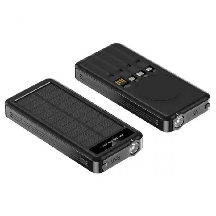 Power Bank с солнечной панелю и 4 встроенными шнурами Solar 50000 mAh Черный