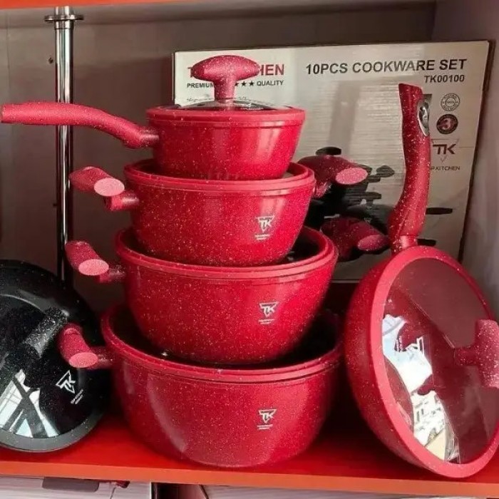 Набір посуду з кришками з антипригарним покриттям 10 предметів Тор Kitchen ТК00100 Червоний