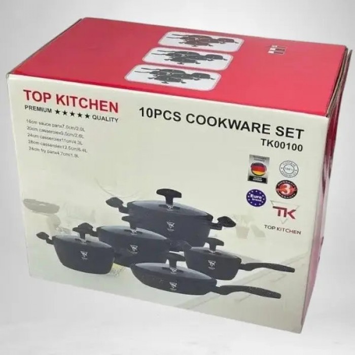 Набір посуду з кришками з антипригарним покриттям 10 предметів Тор Kitchen ТК00100 Червоний