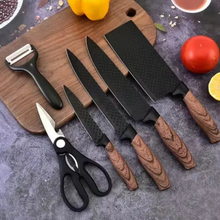 Набір ножів кухонних 4 шт + ножиці та овочечистка Kitchen utensils HA-177 Чорний