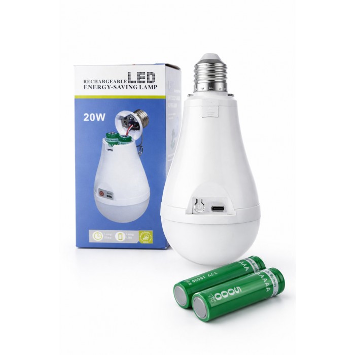 Лампочка E27 20W с USB и 2 аккумуляторами 18650 Energy-Saving Lamp, с крючком