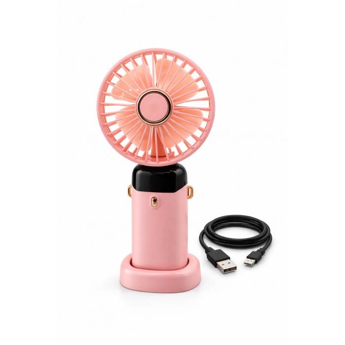 Вентилятор міні складаний з підставкою для телефону та дисплеєм Mini fan AND XL-1294 N15 Рожевий