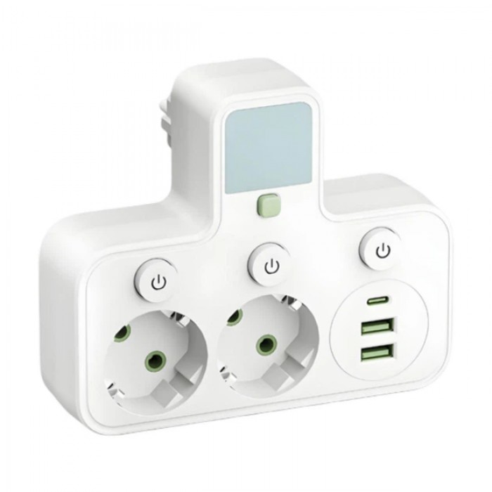 Сетевой фильтр с USB + подсветка (2×220В+2×USB+1×Type-C) белый AND F03 white