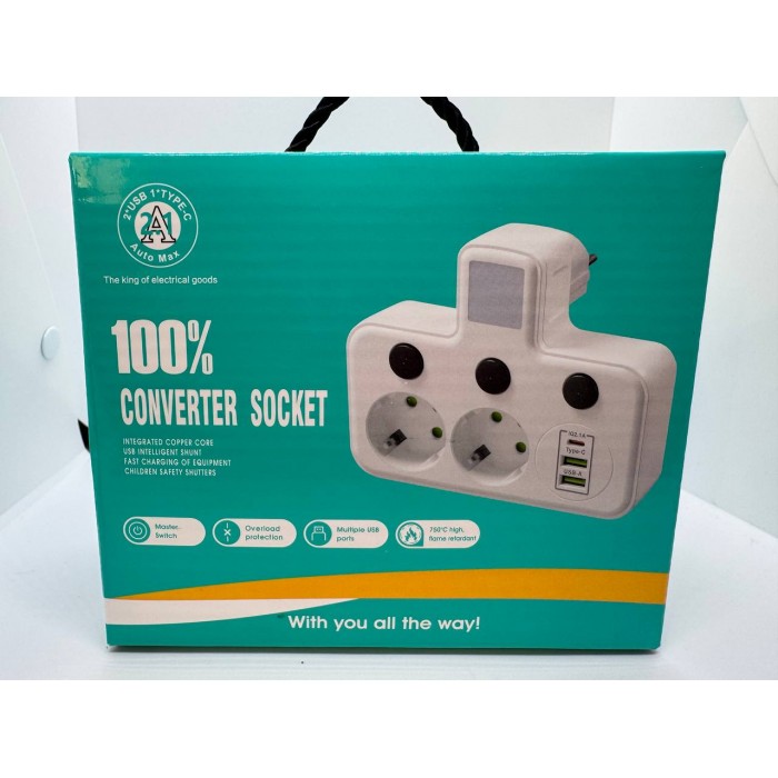 Сетевой фильтр с USB + подсветка (2×220В+2×USB+1×Type-C) белый AND F03 white