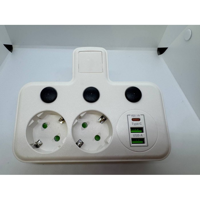 Сетевой фильтр с USB + подсветка (2×220В+2×USB+1×Type-C) белый AND F03 white