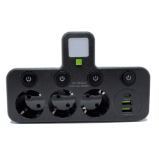 Мережевий фільтр з USB + підсвічування (2×220В+2×USB+1×Type-C) чорний AND F03 black