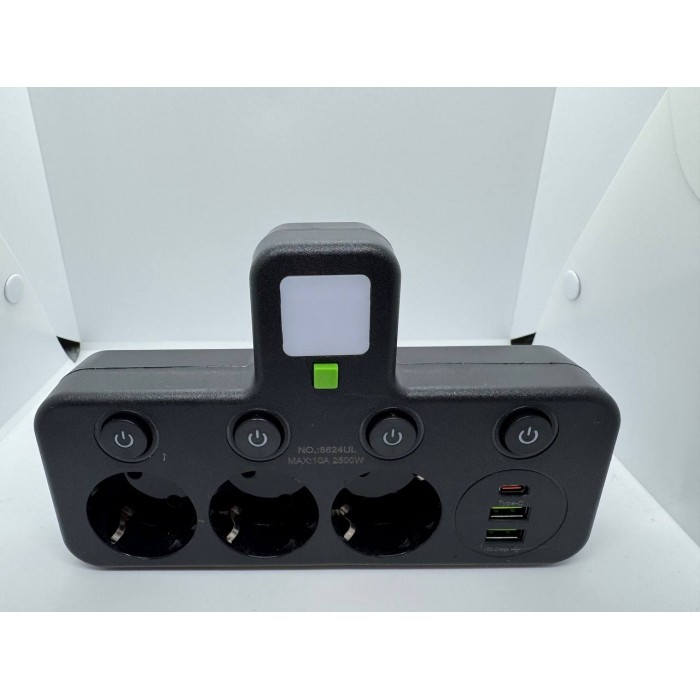 Мережевий фільтр з USB + підсвічування (2×220В+2×USB+1×Type-C) чорний AND F03 black
