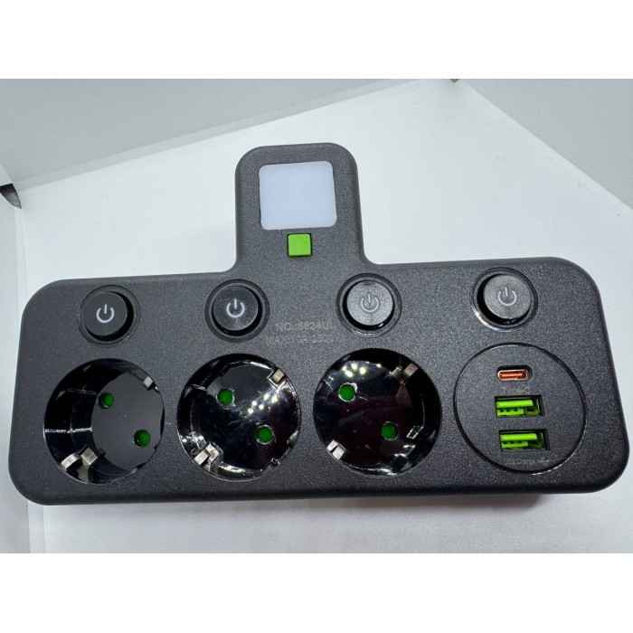 Мережевий фільтр з USB + підсвічування (2×220В+2×USB+1×Type-C) чорний AND F03 black