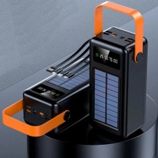 Power Bank 100000 mAh с ремешком, фонарем и встроенными кабелями для зарядки YM-638 CX Черный