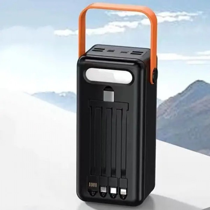 Power Bank 100000 mAh з ремінцем, ліхтарем та вбудованими кабелями для заряджання YM-638 CX Чорний