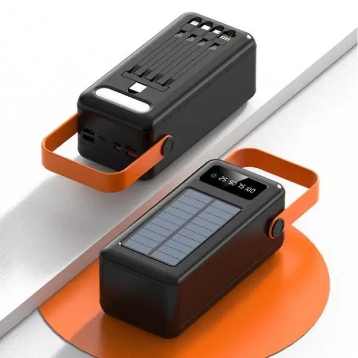 Power Bank 100000 mAh з ремінцем, ліхтарем та вбудованими кабелями для заряджання YM-638 CX Чорний