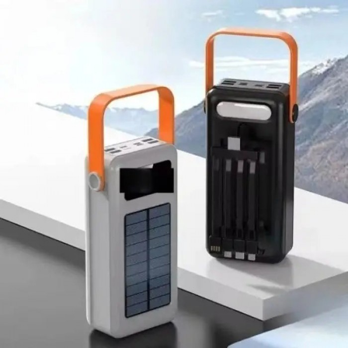 Power Bank 100000 mAh з ремінцем, ліхтарем та вбудованими кабелями для заряджання YM-638 CX Чорний