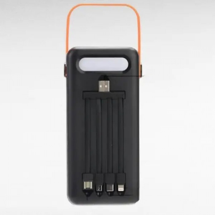 Power Bank 100000 mAh з ремінцем, ліхтарем та вбудованими кабелями для заряджання YM-638 CX Чорний