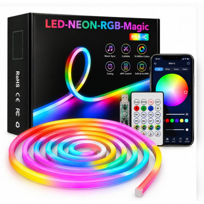 Гнучкий неоновий RGB шнур Neon Strip із пультом 5 метрів