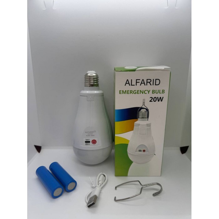 Лампочка акумуляторна 20W з USB-зарядкою, цоколь Е27 з гачком та 2 акумуляторами