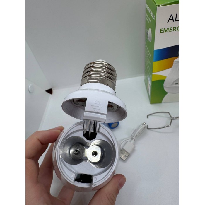Лампочка акумуляторна 20W з USB-зарядкою, цоколь Е27 з гачком та 2 акумуляторами