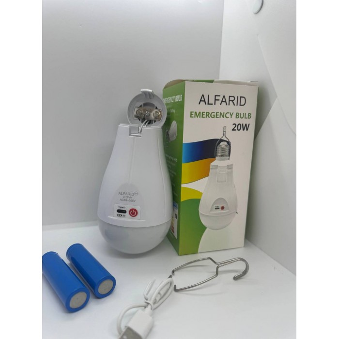 Лампочка акумуляторна 20W з USB-зарядкою, цоколь Е27 з гачком та 2 акумуляторами