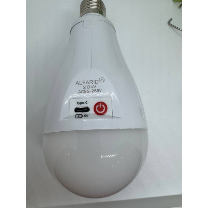 Лампочка акумуляторна 20W з USB-зарядкою, цоколь Е27 з гачком та 2 акумуляторами