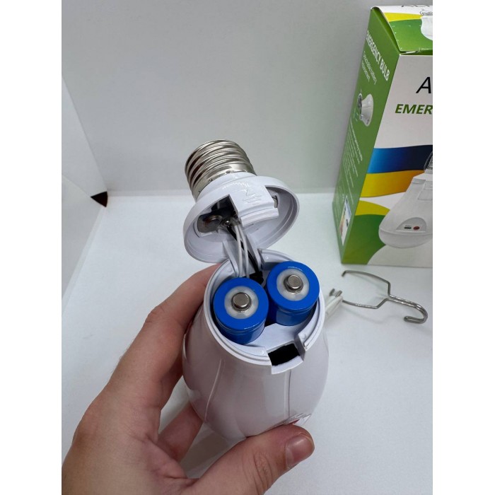 Лампочка акумуляторна 20W з USB-зарядкою, цоколь Е27 з гачком та 2 акумуляторами