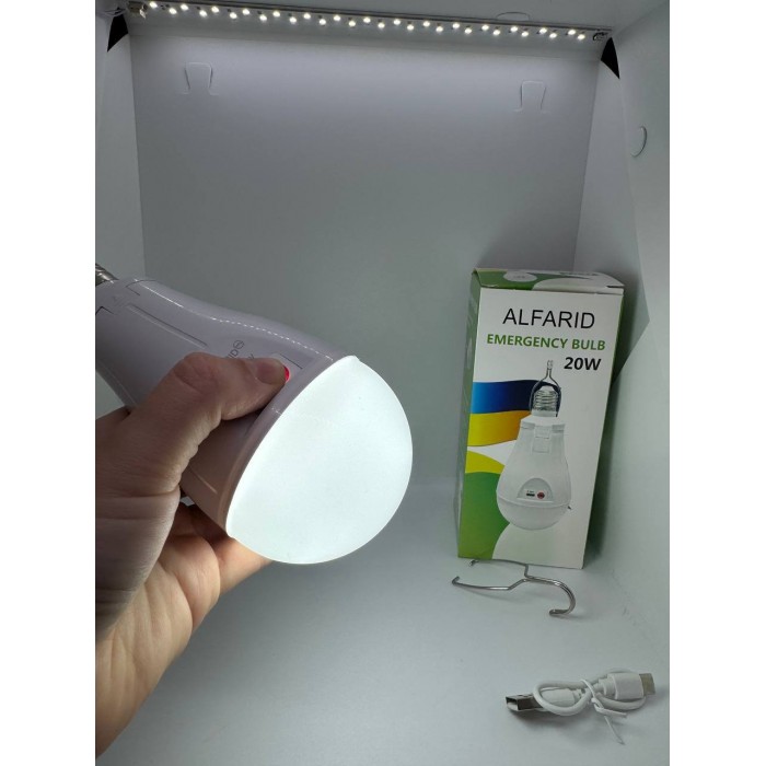 Лампочка акумуляторна 20W з USB-зарядкою, цоколь Е27 з гачком та 2 акумуляторами