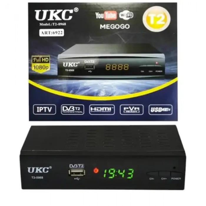 Тюнер цифровий DVB-T2 з підтримкою WiFi адаптера UKC T2-0968 Чорний