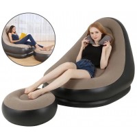 Надувной диван AIR SOFA | Надувное велюровое кресло с пуфиком Коричневый 