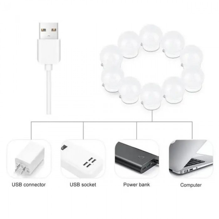 LED-лампочки 10 шт. для гримерного дзеркала 3 режими VANITY MIRROR LIGHTS 